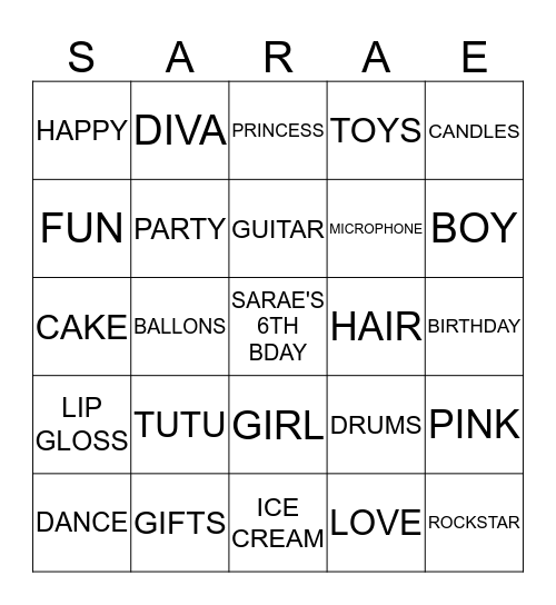 ROCKSTAR BINGO Card