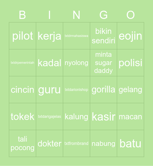 🌈🌈🌈🌈 Bingo Card