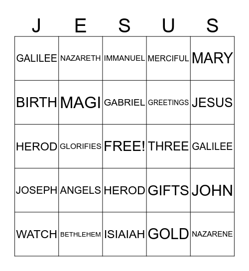 CHRIST BIRTH Bingo Card