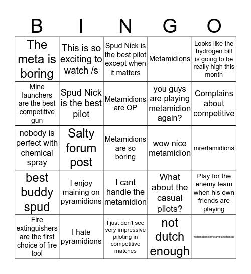 Dutch Vanya Bingo Card