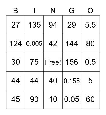 % Quantity, Discount, Tax Bingo Card