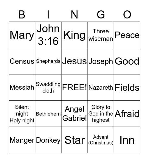 Christmas  Bingo Card