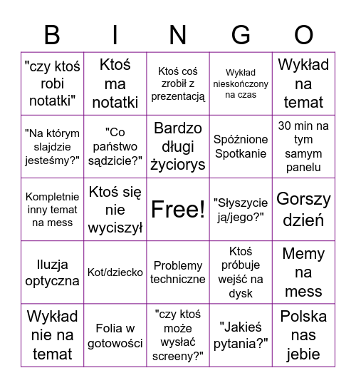 Wykład Bingo Card