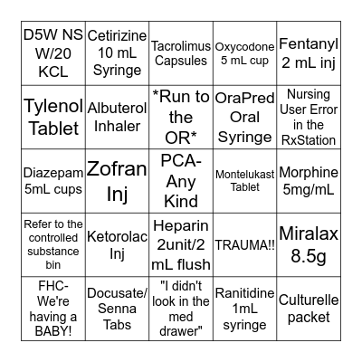 Pharmacy BINGO Card