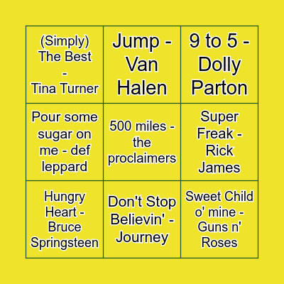80s Music Bingo Card