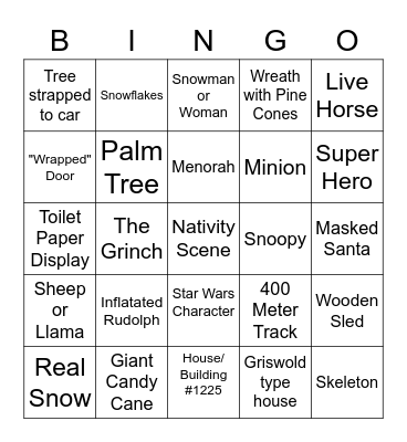 RVRR Holiday Scavenger Run Bingo Card