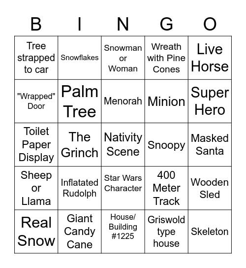 RVRR Holiday Scavenger Run Bingo Card
