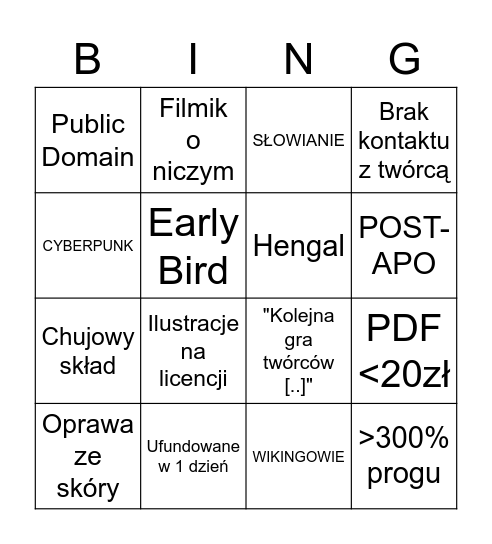 RPG Bingo Card