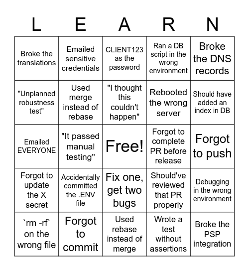 Untitled Bingo Card