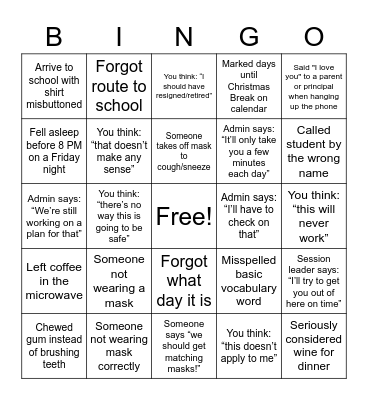Back-to-School Teacher PD Bingo (COVID Edition) Bingo Card