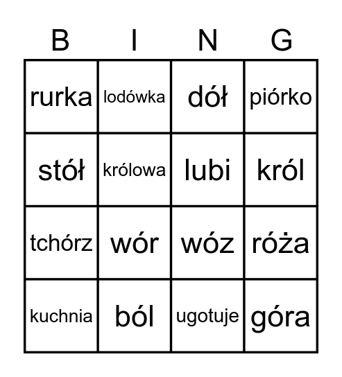 Pisownia wyrazów z ó/u Bingo Card