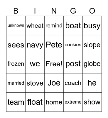 /oa/ and /ee/ Bingo Card