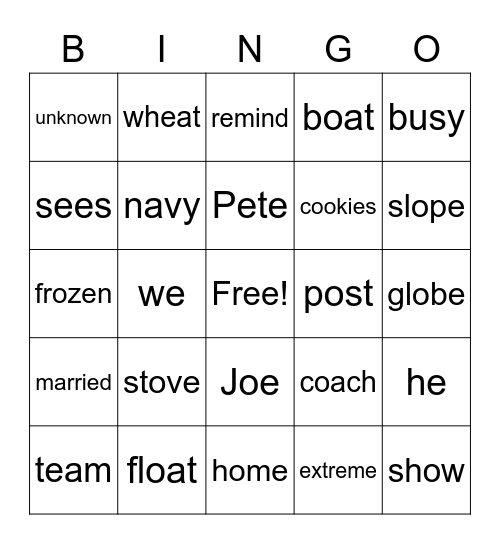 /oa/ and /ee/ Bingo Card
