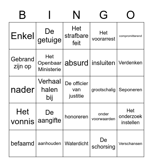 Hfst. 2 woordjes bingo 3 vwo Bingo Card