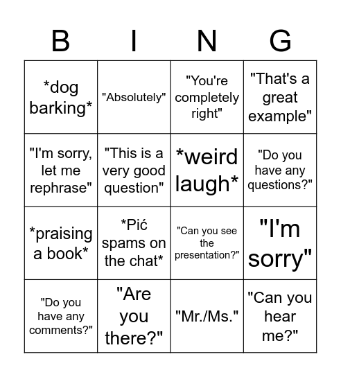 Universal Kasia Bingo Card