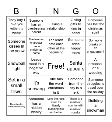 TV Christmas Movie Tropes Bingo Card