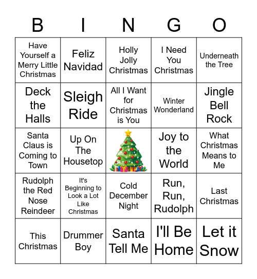 Holiday Song Bingo Card