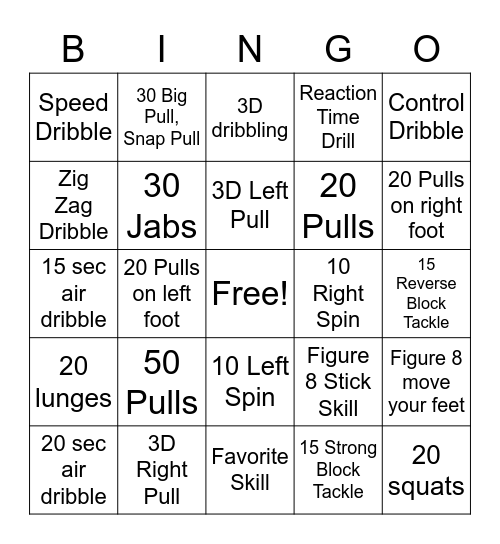 Field Hockey Bingo Card