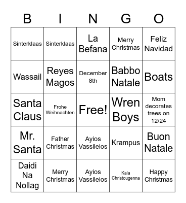 Christmas Around the World Bingo Card