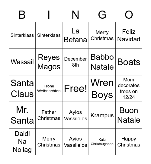Christmas Around the World Bingo Card