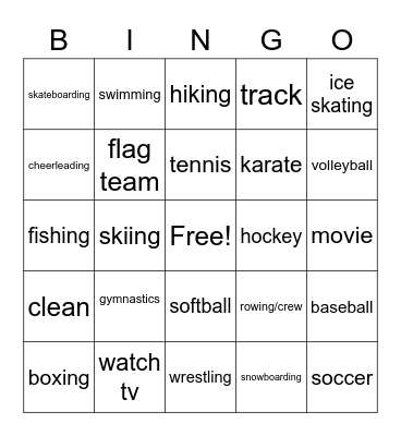 Sports and Activities Bingo Card