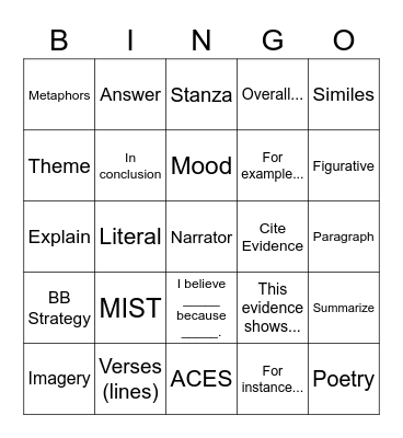 ACES and MIST Strategies Bingo Card