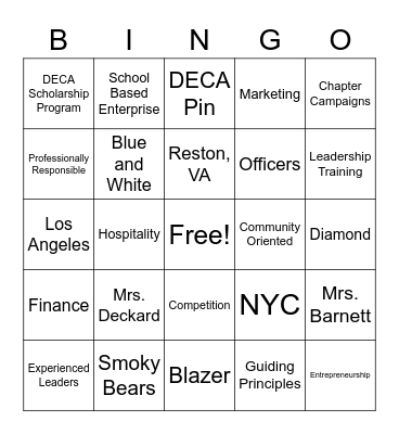 SCHS DECA Bingo Card