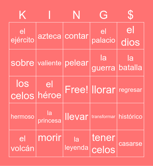 King Legend Bingo Card