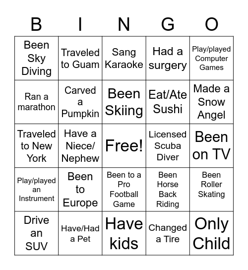 Connectedness Bingo Card