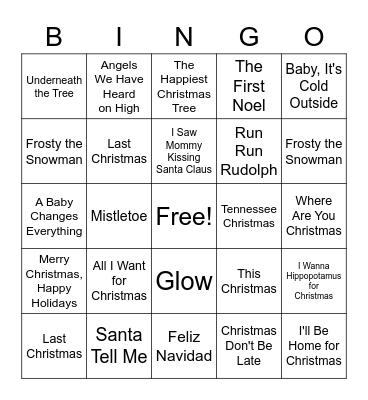 Christmas Hits Bingo Card