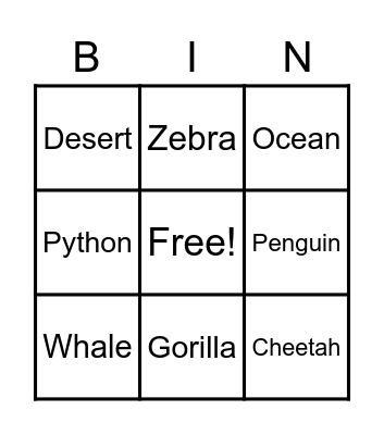 Animals and Habitats Bingo Card