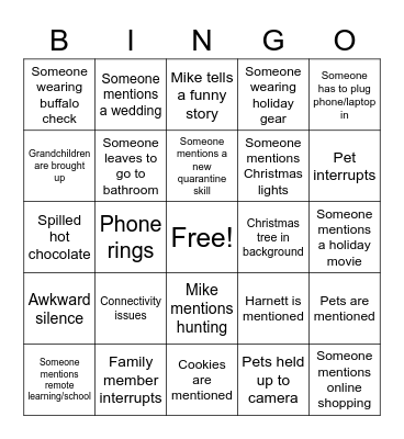Zoom Holiday Bingo Card