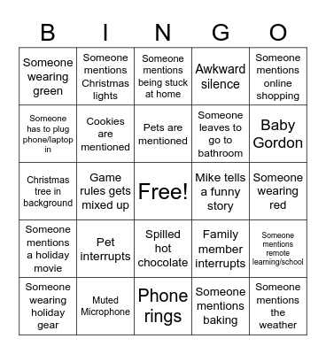 Zoom Holiday Bingo Card