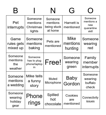 Zoom Holiday Bingo Card