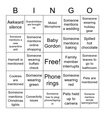 Zoom Holiday Bingo Card