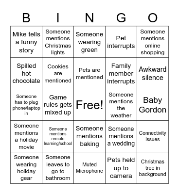 Zoom Holiday Bingo Card
