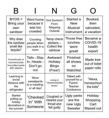 Ackward Holiday Bingo Card