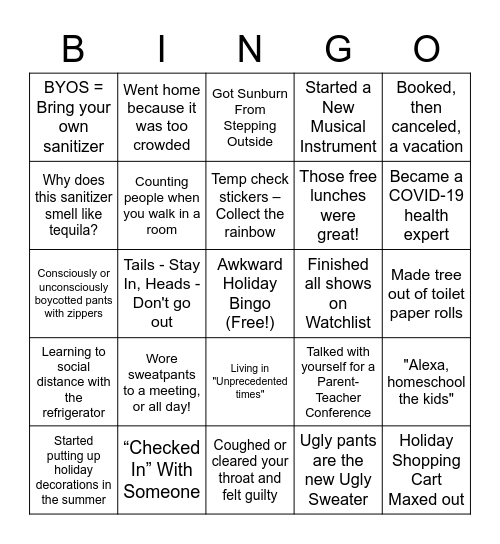 Ackward Holiday Bingo Card