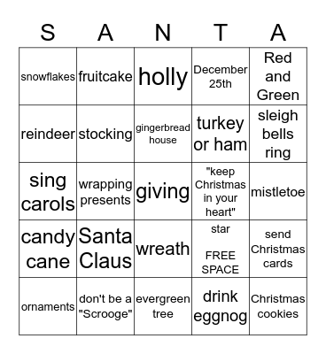 Christmas  Bingo Card