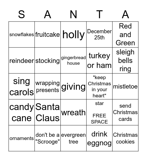 Christmas  Bingo Card