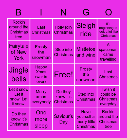 J&D Festive Music Bingo! Bingo Card