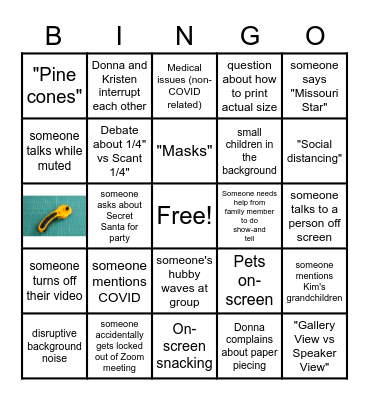 Quilting drinking game Bingo Card