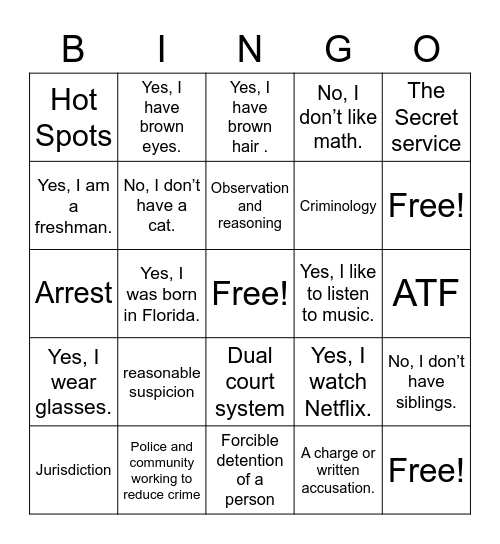 criminal justice bingo 3 Bingo Card