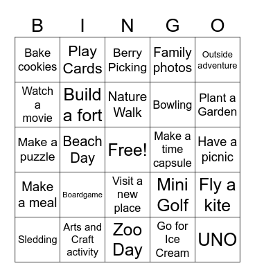 Family Bingo Card