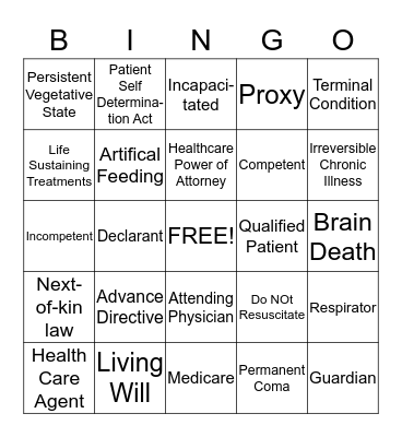 Advanced Directive BINGO Card