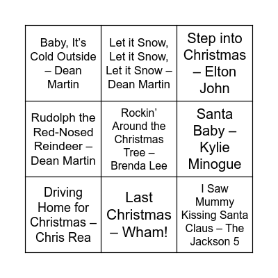 CHRISTMAS MUSIC BINGO Card