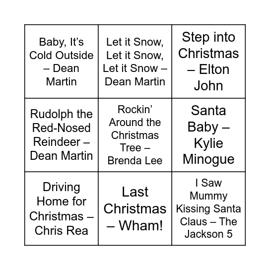 CHRISTMAS MUSIC BINGO Card