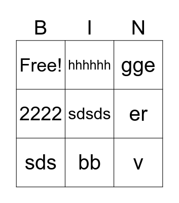 test Bingo Card