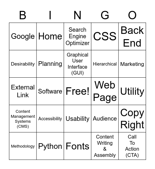 Web Design Bingo Card