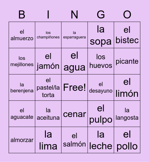 L2U3 ¡Comamos! Bingo Card